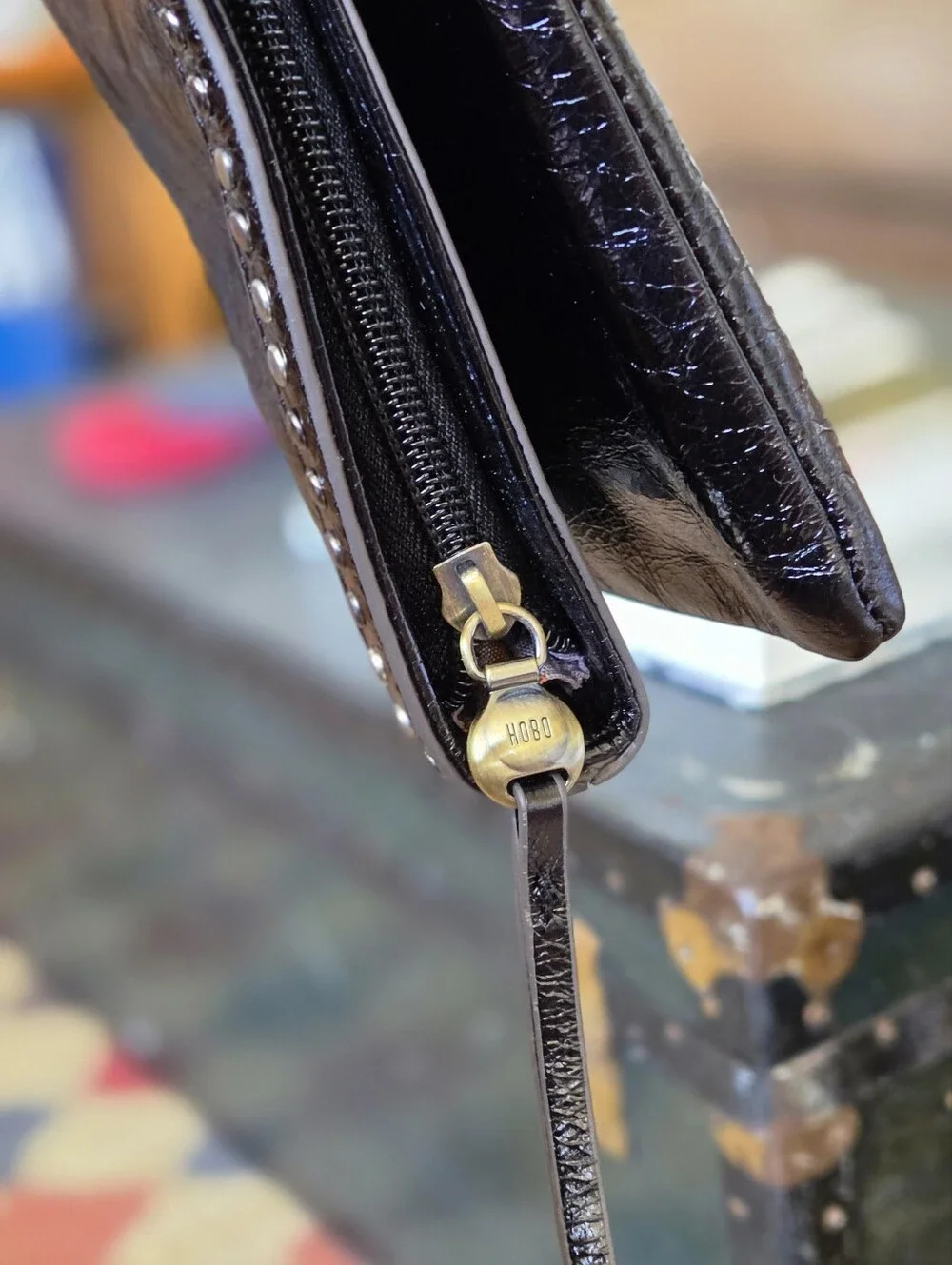 HOBO Zeal Black Leather Foldover Clutch